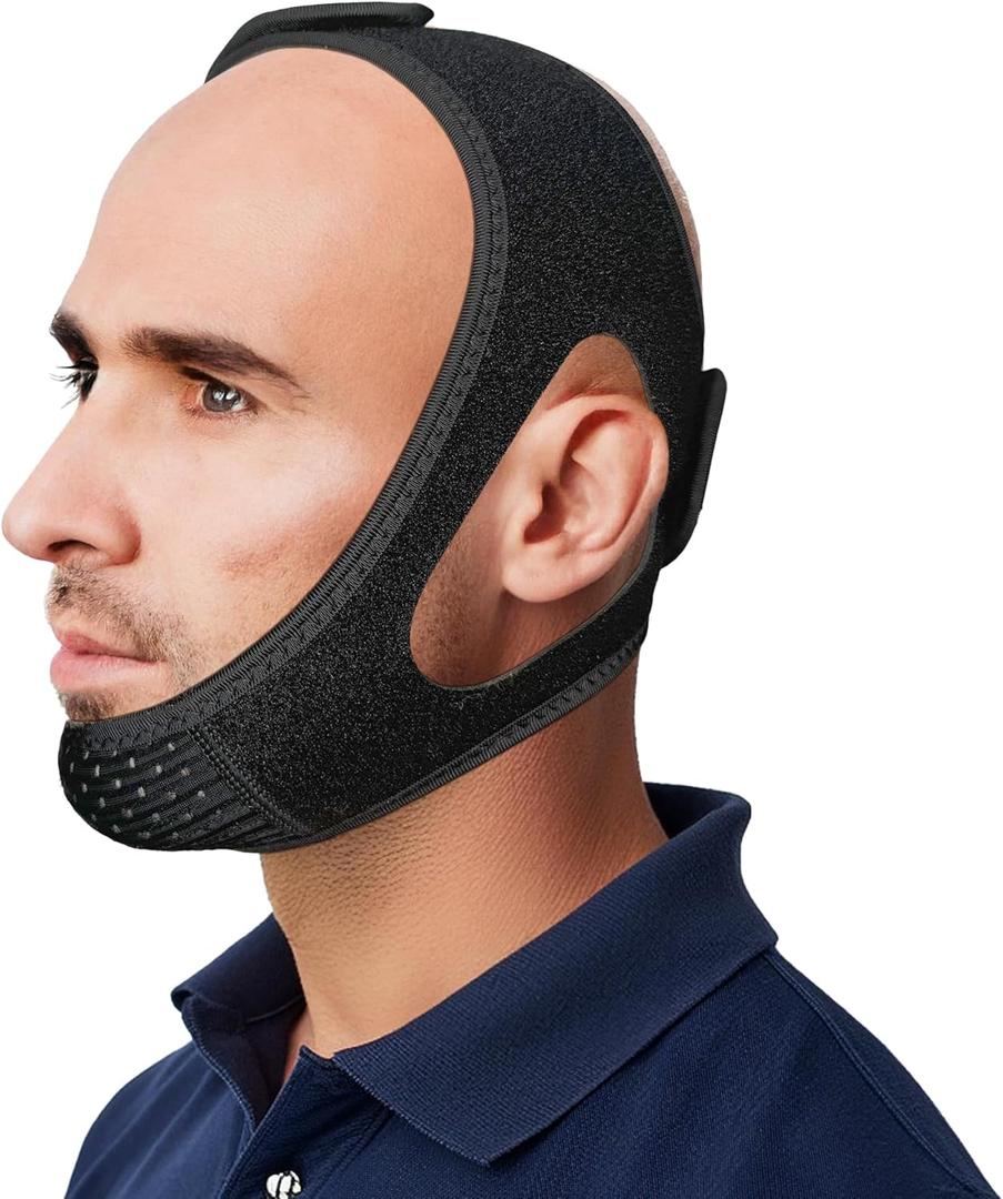 Chin Strap for Sleeping and CPAP Users, Comfortable Jaw Support to Keep Mouth Closed Positioning Nasal Breathing for Men and Women Who Breathe Through The Mouth During Sleep (Black, S-M)