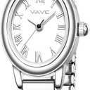 VAVC Small Silver Watches for Women, Analog Womens Watch with Stainless Steel Expansion Band, Oval Case Roman Dial, Water Resistant（5.91in-6.7in）