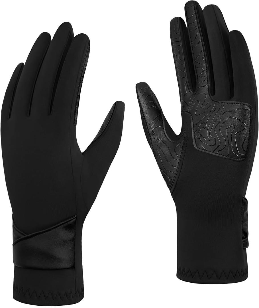 Winter Gloves for Women - Touchscreen Spandex Fleece Lining Cold Weather Gloves Anti-slip Driving Gloves (Black)