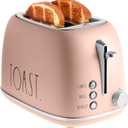 Rae Dunn Retro Rounded Bread Toaster, 2 Slice Stainless Steel Toaster with Removable Crumb Tray, Wide Slot with 6 Browning Levels, Bagel, Defrost and Cancel Options, Blush