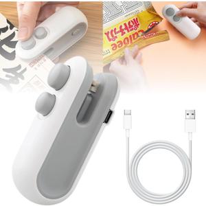 Mini Bag Sealer, 2-in-1 Rechargeable Mini Heat Sealer & Cutter, Magnetic Portable Plastic Bag Sealer for Snacks, Chips, Food Freshness Storage (White)