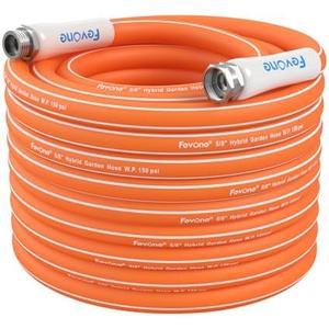 Fevone 100 ft Garden Hose, Lightweight and Flexible, Heavy Duty Water Hose - 5/8" ID, Burst 600 Psi, Hybrid Polymer, Kink Resistance, Drinking Water Safe, 3/4" GHT Aluminum Fittings, Orange
