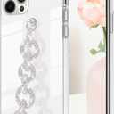 Bonitec Compatible with iPhone 14 Pro Max Case Clear for Ladys, Girls and Women Bracelet 3D Glitter Sparkle Bling Strap Luxury Shiny Crystal Rhinestone Diamond Silver Chain Protective Cover, Clear