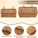 Set of 2 Wall Hanging Baskets, Boho Style Hand-Woven Hanging Storage Basket, Plastic Woven Baskets with Hangers for Kitchen Home Decor Bathroom Living Room (Light Brown, Imitation Rattan Plastic)