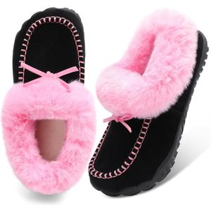 BARERUN Womens Moccasin Snow Boots Warm Winter Boots Ankle Boots for Women Outdoor Fur Lined Womens Shoes Slippers (7, Pink)