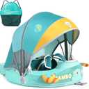 Mambobaby Float with Canopy & Portable Backpack Skin-friendly Baby Swim Float with Tail Waterproof Non-Inflatable Mambo Float Smart Swim Trainer Soft Solid Infant Pool Float 3-24 months Baby Swim Ring (Green Monster)