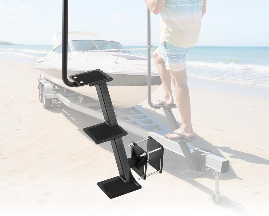 VEVOR Boat Trailer Steps, 3-Step, Heavy-Duty Boat Trailer Steps with Handle, Non-Slip Surface, 3 Mounting Angle Options, Carbon Steel Ladder Suitable for 3" x 3"/3" x 5"/4" x 4" Frame, Side Mounting
