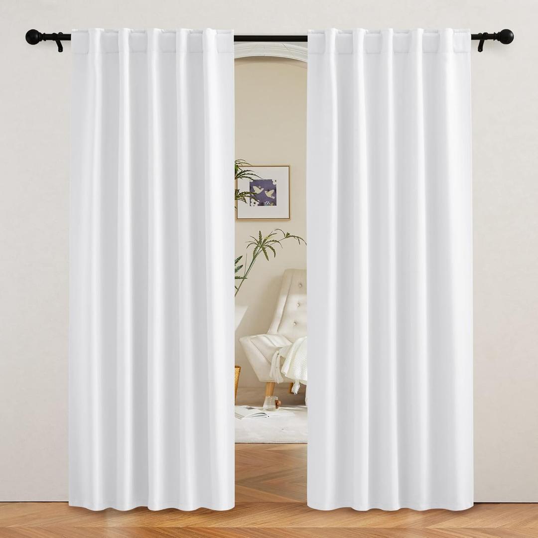RYB HOME White Curtains 80 inches Long, Thermal Insulating Large Window Curtains for Living Room Sliding Glass Door Dining Home Office Backdrop, Pure White, W 42 x L 80 per Panel, 2 Panels