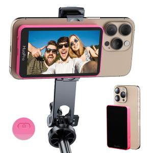 HuoPro Vlog Selfie Monitor Screen for iPhone & Android, S1 Magnetic Wireless Back Camera Monitor Built in Shutter No Need Remote 4K/ 60fps Rear Camera Screen for Selfie Live Stream TikTok Rose Red