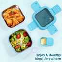 Sinnsally Bento Box Adult Lunch Box with Stainless Steel Container,Metal Lunchable Food Storage Container with Sauce Jar (Blue)