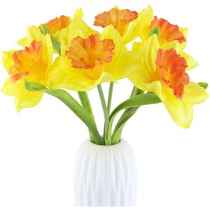 6 Pcs Artificial Daffodils Flowers Spring Silk Daffodils Artificial Flowers Yellow Narcissus Flowers Fake Silk Flower Arrangement for Home Wedding Decor Indoor Outdoor
