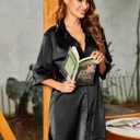 Ekouaer Women's Satin Nightshirt Button Down Sleepshirt Silk 3/4 Sleeve Nightgown Boyfriend Notch Collar Sleepwear S-3XL (M)