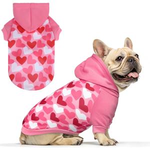 EXPAWLORER Valentine's Day Dog Hoodie,Soft and Warm Dog Sweater,Winter Autumn Fleece Sweatshirt with Cute Heart Pattern,Pet Clothes Outfits for Puppy,Cat, Small Medium Large Dogs (Pink(Love Pattern)), Small