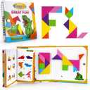 FOOZZILLA Magnetic Tangram Puzzle Set - 2 Sets of Magnetic Pattern Blocks for Road Trip Games and Educational Jigsaw Challenges - Brain-Teasing Fun for Kids and Adults with 368 Solutions (Original)