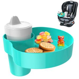 Car Seat Cup Holder Snack Tray: Travel Tray for Kids Car Seat Tray for Kids Travel, Console Cup Holder Food Drink Tray, Toddler Road Trip Travel Essential Accessories, Teal