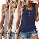 Womens Tank Tops 2025 3 Pack Summer Tank Tops for Women Casual Sleeveless U Neck Henley Top Shirts Trendy (Large, Black /White/Grey)