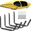 WALMANN Lightweight Kayak Storage Rack, Wall Mount Kayak Hooks for Garage Utility Storage Hangers for Canoe, Surfboard, Skiis, Snowboard, Paddle Board, Ladders (Large, Black-Pack of 4)