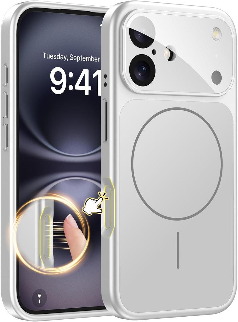 TOBOVON Magnetic for iPhone 16 Case with Camera Lens Protector, Compatible with MagSafe, Camera Control Button, Slim Shockproof Phone Cover for iPhone16, Silver