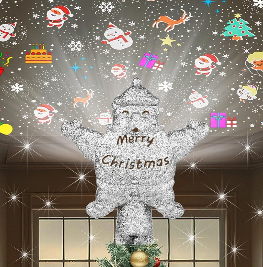 CCBodily Christmas Tree Topper Star LED Rotating - 5 Projection Modes Lighted Glitter Sparkling Holiday Decor Gift Silver