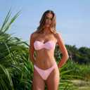 Women's Triangle Bikini Set Strapless Textured Bandeau Solid Cheeky Two Piece Swimsuit Bathing Suit (S)