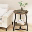 Round End Table with Charging Station, Walnut Color, 15.75"D x 15.75"W x 23"H