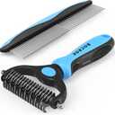 Docrok Pet Grooming Combo - Blue Deshedding Brush with Metal Comb for Detangling and Dematting Long, Matted Fur on Cats and Dogs