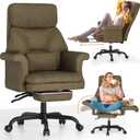 ELABEST C39 Cross Legged Office Chair with Footrest & Convertible Armrests - Pet-Friendly XL Home Desk Chair, Ergonomic Recliner with Lumbar Pillow, Criss Cross Design, Big and Tall Executive Chair (Sage Serenity)