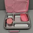 Stainless Steel Bento Box for Kids, Kids Lunch Box with 4-Compartment, Metal Lunch Box with Silicone Container & Sauce Cup, Durable Lunch Box Containers for School and Office (Pink)