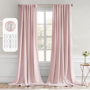 MIULEE Baby Pink Back Tab Blackout Curtains 96 Inch Long 2 Panels Set for Living Room Bedroom, Rod Pocket/Pinch Pleated Long Thermal Insulated Room Darkening Light Blocking Floor to Ceiling Drapes