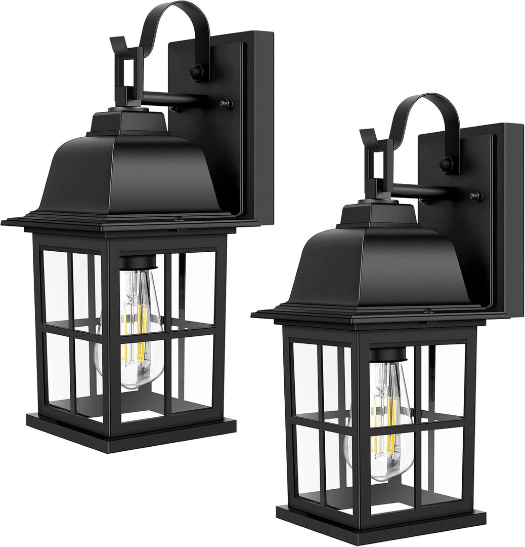TOBUSA 2-Pack Outdoor Light Fixtures, 100% Aluminium Waterproof Exterior Wall Lantern, Anti-Rust Outside Black Wall Sconce Porch Lights for House Garage, Doorway, Bulbs Not Included