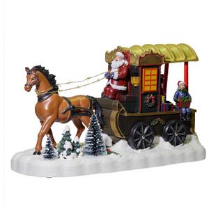 MerryPulse Christmas Village Accessories, Horse Drawn Carriage Collectible Buildings with 8 Songs & LED Lights, Christmas Collectible Figurines for Home Indoor Decorations, Festive Gift
