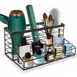 Hair Tool Organizer, Movable Hair Dryer Holder, Hair Styling Tools Storage for Vanity, Bath Counter Organizer, Bathroom Trays for Hair Toiletry, Makeup (12" x 7.7" x 5.8", Marble-Black)