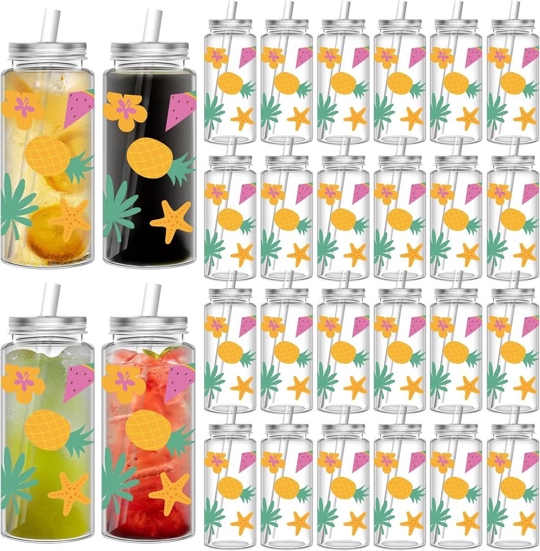 24 Pcs Hawaiian Plastic Cups with Lids and Straws 14.2 Oz Hawaiian Cups with Lids and Straws Summer Reusable Plastic Tumblers Coffee Tea Hot Cocoa Birthday Summer Party Supplies (EXP 12/31/36)