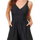 Smismivo Swim Rompers for Women Tummy Control Swimsuits with Shorts Modest One Piece Slimming Long Torso Bathing Suits Built in Bra and Pockets Full Coverage Swim Dress Swimwear 2026 Black. 22W