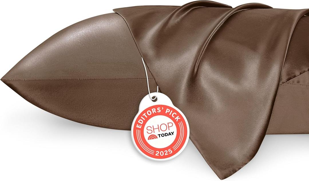 Bedsure Satin Pillowcases, Similar to Silk Pillow Cases Queen Size Set of 2, Pillow Case for Sleeping Women with Envelope Closure, Gifts for Women Men, Brown, 20x30 Inches, 2pcs