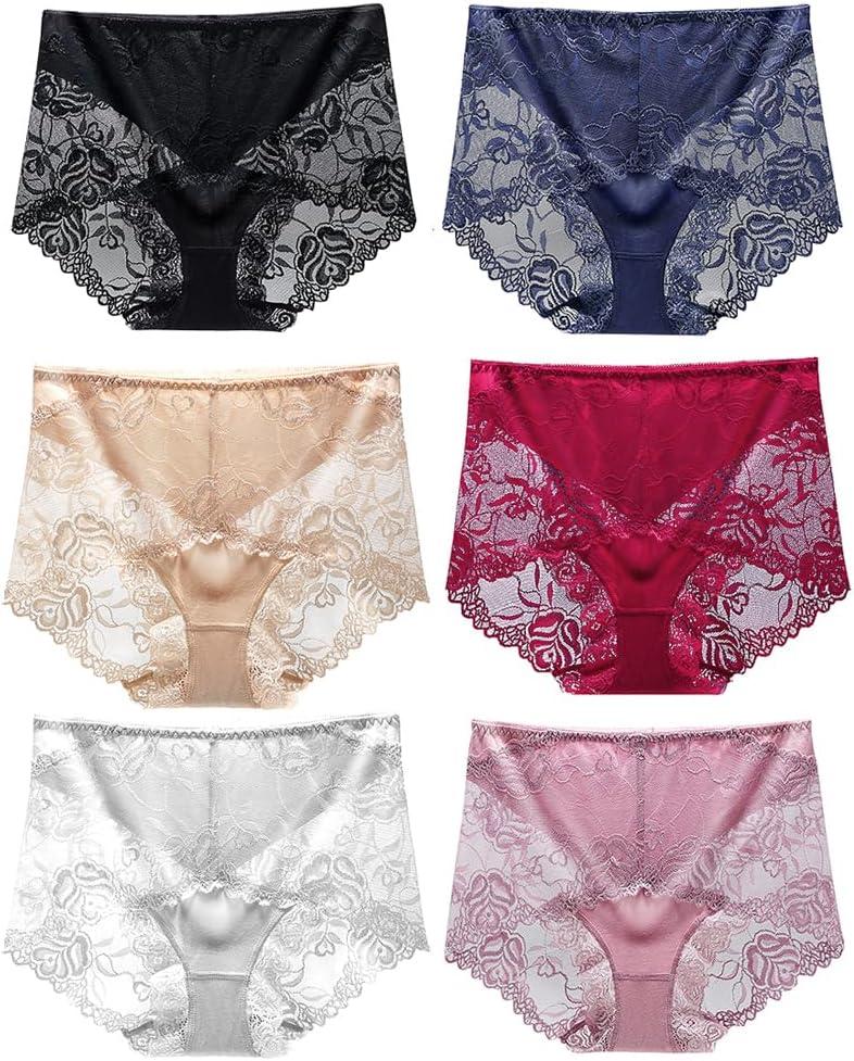 Women's High Waisted Brief Lace Panties, French Hipster underwear (Large, Multicolor 6)