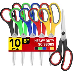 8" 10 Pack All Purpose Heavy Duty Scissors- Comfort-Grip Sharp Scissors for Office School Sewing Fabric Craft High/Middle School Student Teacher Scissor, Right/Left Hand