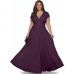 KOH KOH Womens 2026 Sexy Cap Short Sleeve V-Neck Flowy Cocktail Gown (Purple, XXL)