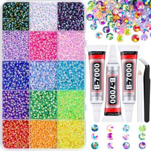 18000Pcs Resin Jelly Rhinestones for Bedazzling, Multicolor 3mm Flatback Rainbow Gems, Bedazzler Kit with 3Pcs 10ml B7000 Jewelry Glue for Crafts Crafting Book Shoes Nail Art (Medium Pack + Glue)