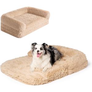 EHEYCIGA Foldable XXL Dog Bed for Large Sized Dog, 54"x38"x7.5" Faux Fur Fluffy Pet Couch Bed, Orthopedic Calming Memory Foam Big Pet Bed, Washable Pet Sofa Bed with Non-Slip Bottom, Camel