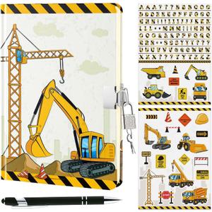 WERNNSAI Luminous Truck Notebook Set - Journal Set for Boys Kids Birthday Christmas Gift School Travel Secret Diary A5 Lined Memos Writing Drawing Notepad Ballpoint Pen Stickers with Lock Keys