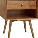 Walker Edison Mid Century Modern Wood Nightstand Side Table Bedroom Storage Drawer and Shelf Bedside End Table, 1 Drawer, Caramel