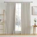 RAIN CITY 92 Inch Long Black Out Curtains 2 Panels Custom Drapery Neutral Blackout Pleated Ceiling Track Curtain for Dining Room Linen Textured Back Tab with Hooks 50"x92"