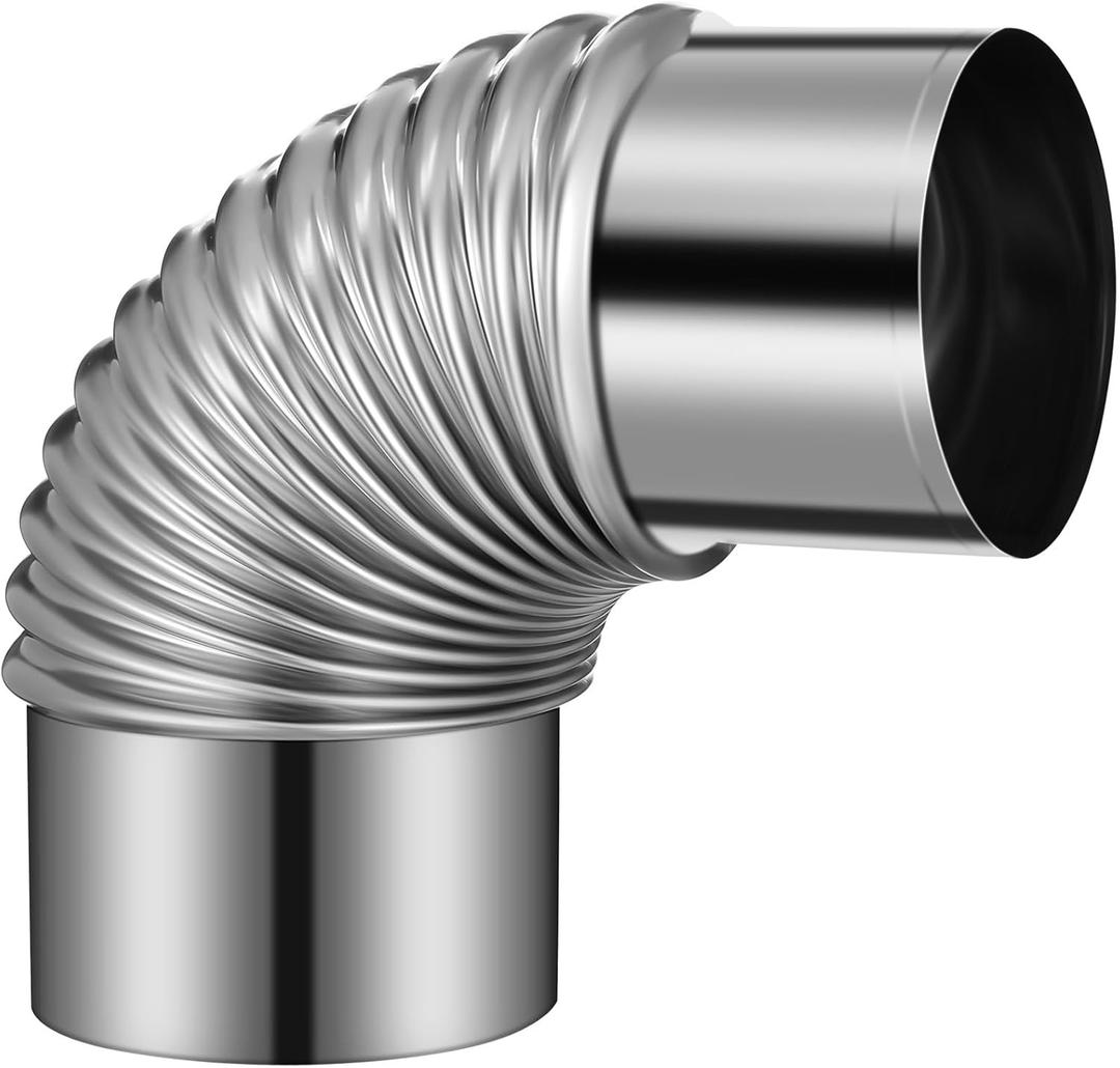Stove Pipe, 90 Degree Corrugated Elbow 3. 14in Stainless Steel Chimney Flue for Outdoor Camping Stove