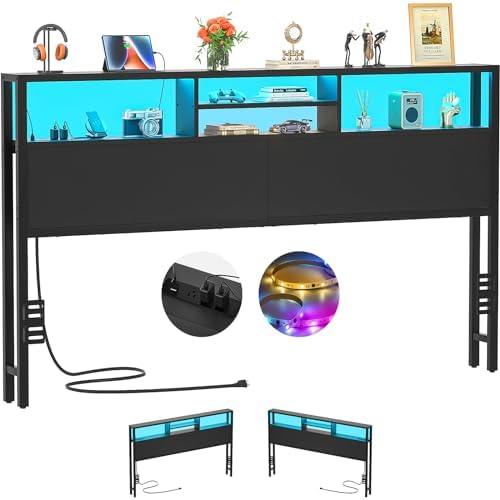 Amazon.com - Aheaplus Headboard for King Size Bed with Storage, Headboards with Outlets, USB Ports and LED Light, King Size Head Board Only, Height Adjustable, Reversible, Sturdy and Stable Headboard, Black
