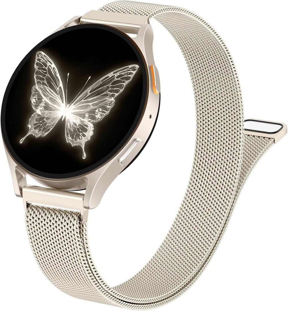 SNBLK Slim Metal Magnetic Bands Compatible with Samsung Galaxy Watch 7 Band 6 5 4 FE 40mm 44mm/6 Classic/Active 2/5 Pro/3, 20mm Milanese Stainless Steel Mesh Strap for Samsung Watch Bands for Women