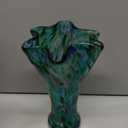 9.0" H Teal Glass Vases for Flowers, Unique Hand Blown Glass Vase Green Home Decor, Wide Mouth Colorful Flower Vase Centerpieces, for Living Room Table Bookshelf, Bathroom Office Shelf Decorative