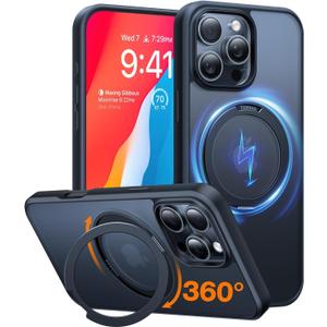 TORRAS Upgraded 360 Rotatable Magnetic Ring for iPhone 16 Pro Max Case, Fit for MagSafe with Stand Ring Holder, 16FT Mil-Grade Shockproof Translucent for iPhone 16 Pro Max Phone Case Ostand, Black