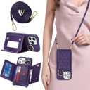 for iPhone 15 Pro Max Case with Card Holder and Strap, Deep Purple