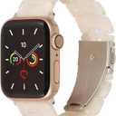 MAIRUI Resin Watch Band Compatible with Apple Watch for Women Men 41mm/40mm/38mm Series 9/8/7/6 SE Slim Bands Strap Bracelet Wristband for iWatch 5/4/3/2/1/Ultra/Ultra 2(Iridescent Creamy White)